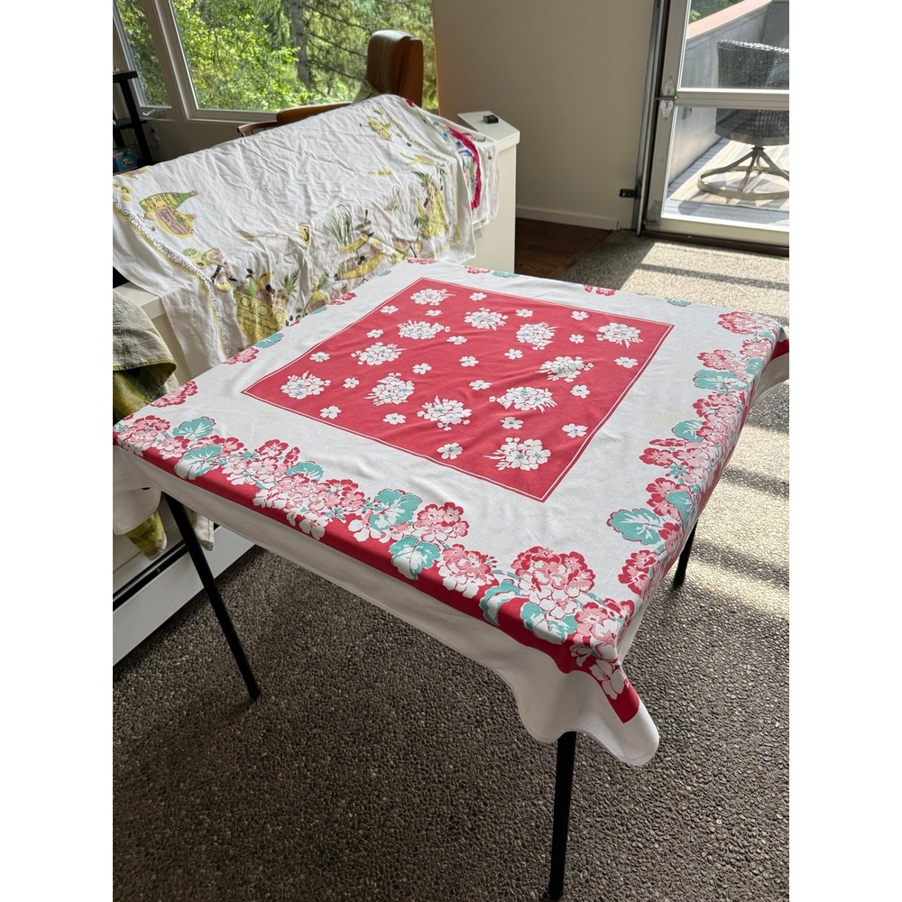 Small vintage tablecloth in red